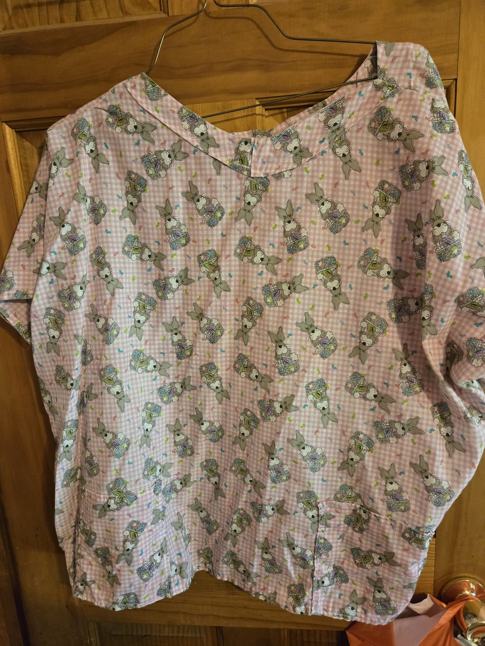 Women’s Pink Gingham Bunny Print Scrub Top